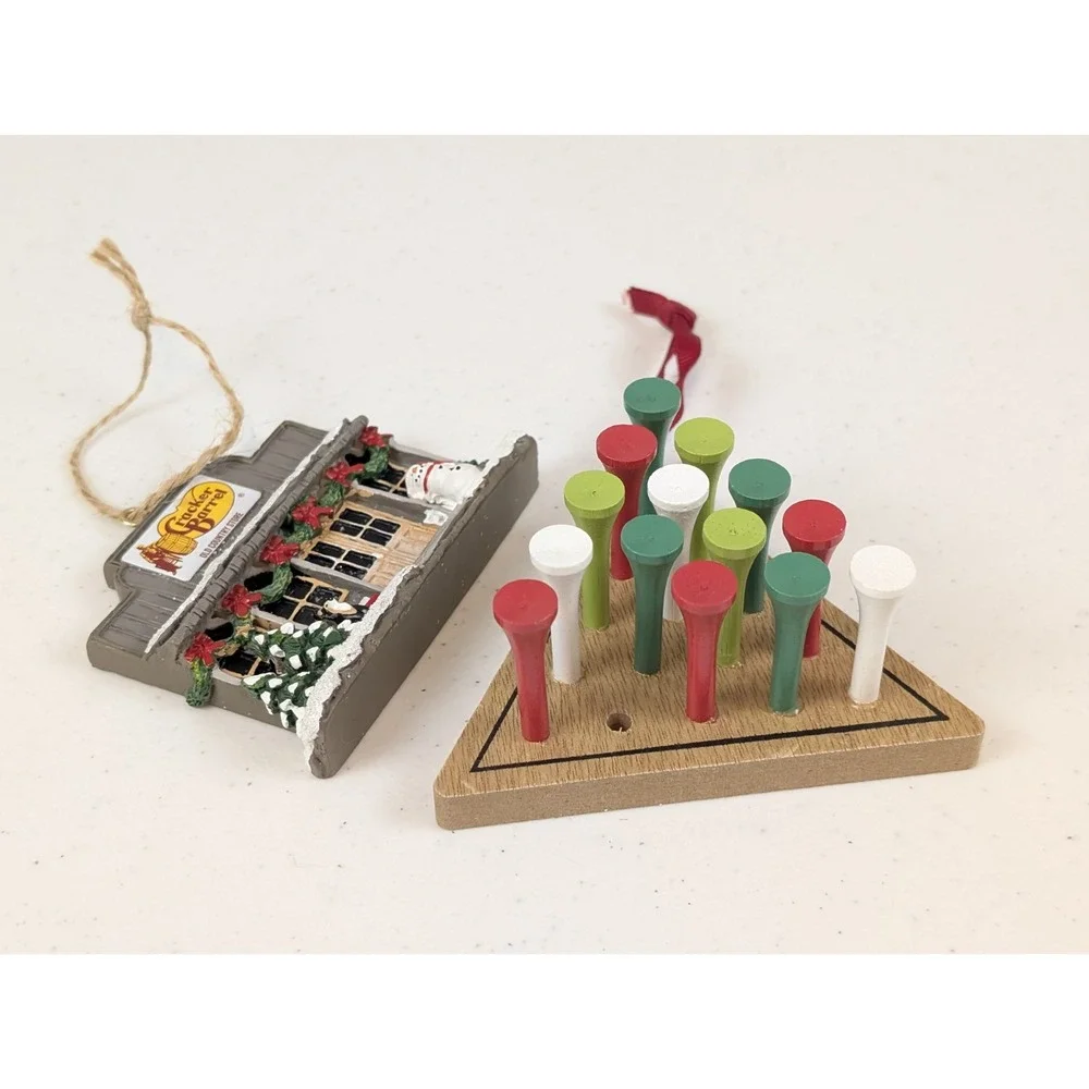 Cracker Barrel Ornament Set Peg Game + 2025 Old Country Store Porch Christmas